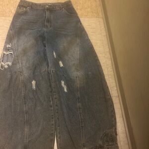 Wide - Leg Distressed Mens Jeans - Blue